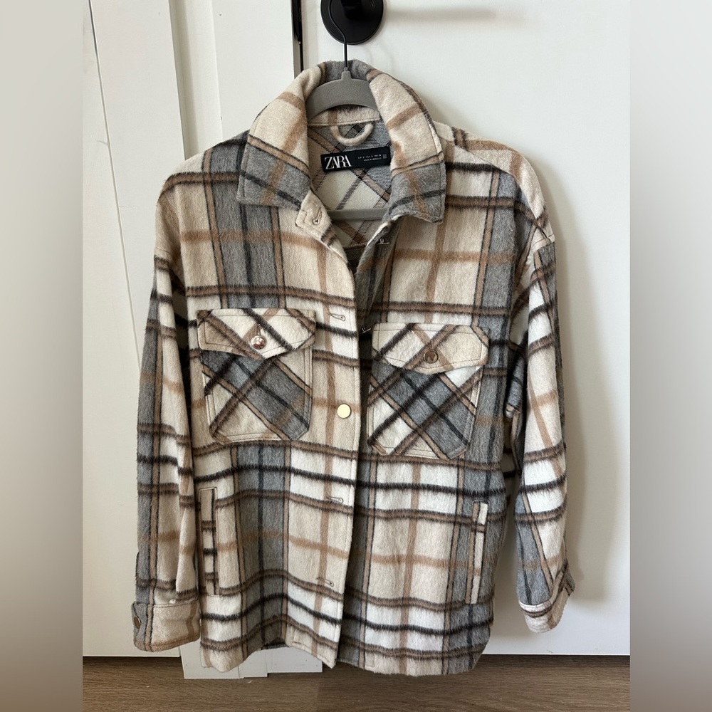 Zara Plaid Button-Up Jacket